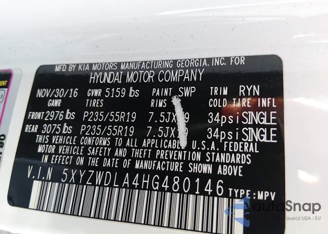 2017 Hyundai Santa Fe Sport 2.0T Ultimate from USA, damaged, VIN 5XYZWDLA4HG480146